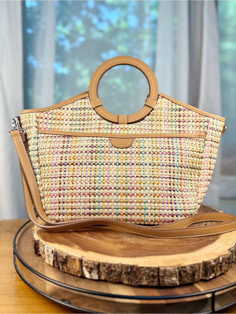 NWT Fossil Avignon Multi Woven Satchel Tote Crossbody Perfect Summer Bag! - Picture 5 of 16